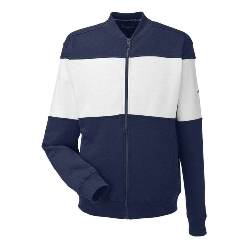 Nautica Anchor Fleece Colorblocked Bomber Jacket / Navy/ White